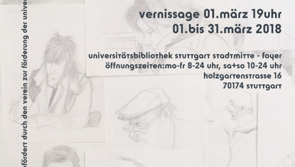 Plakat zur Ausstellung "LESER" Zeichnungen von Stefan Pertschi - Vernissage 01.03.2018 Universitätsbibliothek Stuttgart Stadtmitte